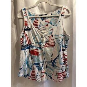 CHAPS Women's Large 100% Cotton Sailboat Print Tank Top Large Beach Boat